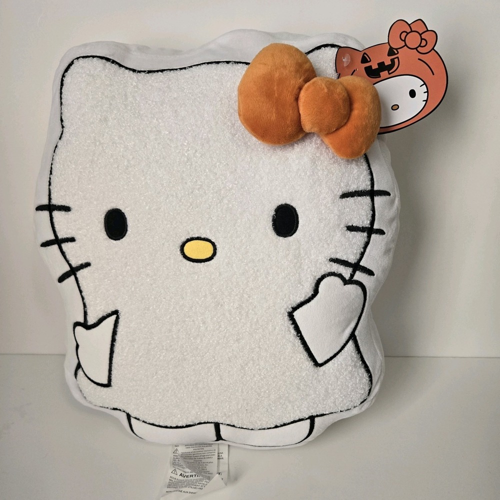 Hello Kitty Sanrio Halloween White Ghost Orange Bow Pillow NWT